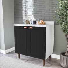 Imagem de Balcão para Cozinha 2 Portas 80 Cm Pérola Yescasa Branco/Preto