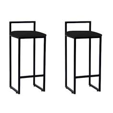 Imagem de Kit 2 Banquetas Altas Bistô Bar Em Aço Preto Assento Preto Suede