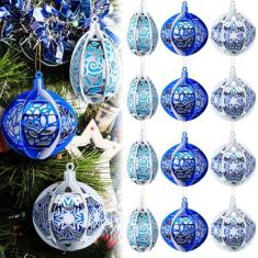 Imagem de Vercraft 12 peças de enfeites de bolas de árvore de Natal, decorações de pendurar vermelhas e douradas, ornamentos de Natal vintage, azul, prata, folha de ouro, lanterna de papel para árvore de Natal
