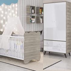 Imagem de Quarto de Bebê Completo Berço com Roupeiro 2 Portas 2 Gavetas Estrela Móveis Percasa Fresno/branco
