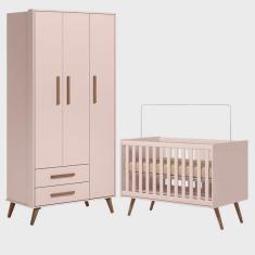 Imagem de Berço Americano e Guarda Roupa Roupa Q Encanto Retrô Rosa - Qmovi