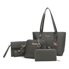 Imagem de Soperwillton Bolsa de mão feminina, bolsa de ombro, alça superior, conjunto de 5 peças, Cinza escuro, Large