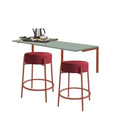 Imagem de Kit Mesa Suspensa de Parede Fixa MDF Verde Oliva + 2 Banquetas Sintra Ferro Rose Gold Suede Cinza - Ahazzo Móveis