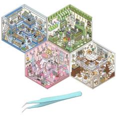 Imagem de YOKUSHI Conjunto de adesivos 3D faça-você-mesmo, 4 pacotes de adesivos de casa 3D de desenho animado 3D em miniatura adesivos bonitos paisagismo 3D livro de cena de sala para adultos com pinças