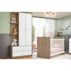 Imagem de Quarto de Bebê Completo Labirinto 2 Peças (1 Guarda Roupa + 1 Berço) QI97 Rústico/Branco - Henn