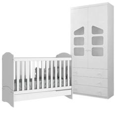 Imagem de Berço Mini Cama Pirulito 2x1 + Roupeiro Algodão Doce Infantil MDF Branco - Bela Móveis