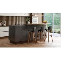 Imagem de Banqueta Alta Com Encosto Assento Preto 4 Pés de Madeira Para Balcão Bancada - 3 Unidades