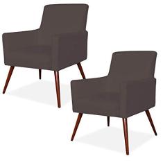 Imagem de Kit 02 Poltronas Decorativas Para Sala de Estar e Recepção Maria W01 Pés Palito Corino Marrom - Lyam Decor
