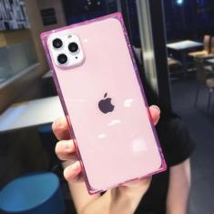 Imagem de Capa de telefone transparente de cor fluorescente quadrada para iPhone 15 Pro Max 14 13 12 11 X XS XR 7 8 Plus SE Capa de silicone macia transparente, rosa, para iPhone 12 Pro