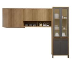 Imagem de Cozinha Completa Torino com Paneleiro Vidro Reflecta e 2 Armáreos Aéreos Cinamomo/Grafite