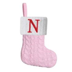 Imagem de Pxniy Mini meia de malha rosa, monograma inicial de 21 cm, meia de Natal bordada, enfeite para pendurar lareira para família, decoração de Natal, Natal, Natal, Natal, Natal, Natal, Natal, Natal,