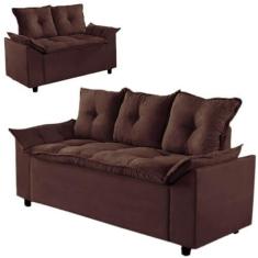 Imagem de Conjunto Sofá Liones com 2 e 3 Lugares Almofadas Soltas e Tecido Suede Cor Marrom