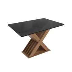 Imagem de Mesa p/ Cozinha Graviola c/ Tampo Madeirado c/ Vidro 80x120cm Nogueira/Preto fosco/Vidro preto - Kappesberg