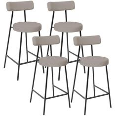Imagem de Kit 04 Banquetas Baixa Para Cozinha Sala De Jantar Bar Bancada Milão L02 Linho Bege
