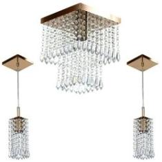 Imagem de Kit 1 Lustre Marrycrillic + 2 Pendentes Clearcrilic Cobre