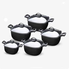 Imagem de Conjunto de Panelas Quadradas Antiaderente Com Tampa De Vidro 5 Peças