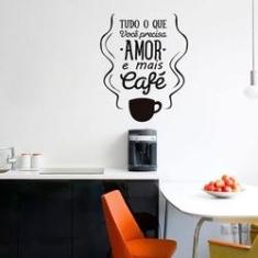 Imagem de Adesivo de parede frase amor e café tamanho 50cm x 70cm