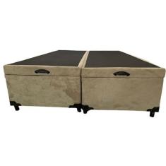 Imagem de Cama Box Baú Queen Bipartido Sintético Bege Com Pistão A Gás