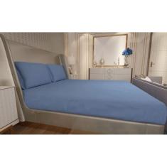 Imagem de Jogo de Lençol Zono Enxovais Cama King 3 Peças Malha 100% Algodão Azul Denim