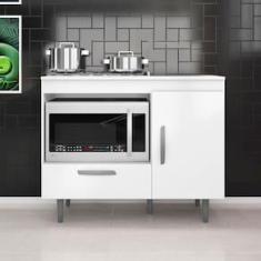 Imagem de Balcão para Cooktop 4 Bocas Poliman Alecrim com Nicho para Micro-ondas, 1 Porta, 1 Gaveta e 1 Prateleira - Branco