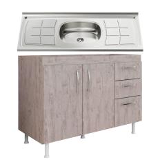 Imagem de Balcão Gabinete Nathan com Pia Inox 120cm 2 Portas Rústico - Nathy Móveis