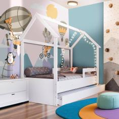Imagem de Cama Infantil Solteiro com Colchões e Auxiliar Branco - Carrossel Shop JM