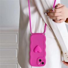 Imagem de Colar crossbody cordão amor coração onda borda capa macia para iphone 15 14 pro max 13 12 11 x xs xr 7 plus capa, rosa vermelha, para iphone 14plus