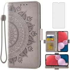 Imagem de Asuwish Capa de telefone para Samsung Galaxy A13 4G capa carteira de vidro temperado protetor de tela suporte de cartão de crédito bolsa flip alça de pulso suporte acessórios de celular A 13 LTE 2022