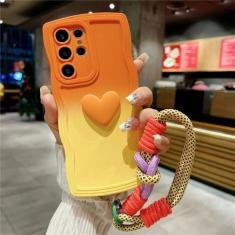 Imagem de Capa de telefone com borda gradiente Love Wave para Samsung Galaxy S23 Ultra S22 Plus S21 FE A52 50 A23 A25 A73 S24 Ultra Capa com alça de pulso, amarelo laranja, para Samsung S21Ultra