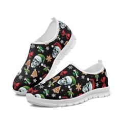 Imagem de GOSTONG Tênis masculino retrô de corte baixo, mocassins, respirável, de malha elástica, secagem rápida, branco, 34-48, Caveira de Natal, 36