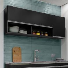 Imagem de Armário Aéreo 1,50M Com 2 Portas Cozinha Área De Serviço Maya Preto -