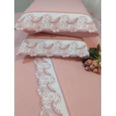 Imagem de Jogo Lençol Bordado Richilieu king 4 Peças Percal 200 Fios 100% algodã