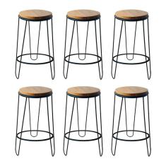 Imagem de Kit 6 Banquetas Guatemala Industrial Em Ferro E Madeira Maciça Marrom