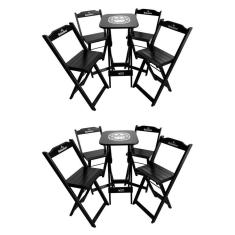 Imagem de Kit 2 Conjuntos Bistrô Mesa Com 4 Banquetas Dobráveis De Madeira Personalizada Hei - Preta