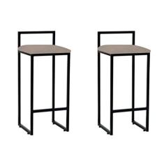 Imagem de Kit 2 Banquetas Altas Bistô Bar Em Aço Preto Assento Suede Bege