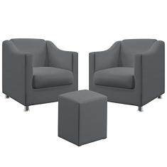 Imagem de Kit 2 Poltronas Decorativa Estofada Tilla E Puff Izar Sued  Aradecor