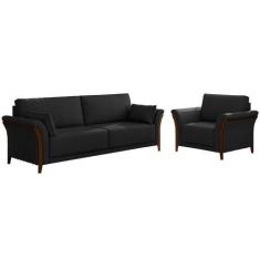 Imagem de Conjunto Decorativo Poltrona e Sofá 222cm Market PU Preto G45 - Gran B