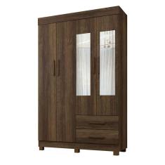 Imagem de Guarda Roupa Solteiro 4 Portas 2 Gavetas Com Espelho Copacabana New Benetil Móveis Imbuia