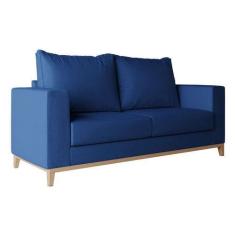 Imagem de Sofá 2 Lugares Davos Base De Madeira Linho Cotton Azul Marinho - Mobly