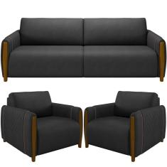 Imagem de Kit Sofá 2 Lugares 168Cm Com 02 Poltronas Flora M03 Preto