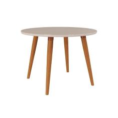 Imagem de Mesa p/ Cozinha Dani Madeira Maciça c/ Tampo Madeirado c/ Vidro 109cm Madeirado/Off White - Cimol