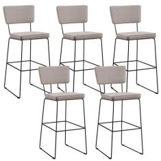 Imagem de Kit 5 Banquetas Alta Para Cozinha Sala De Jantar Base em Aço Fixa Alla