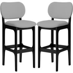 Imagem de Kit 02 Banquetas Alta Para Cozinha Madeira Fixa Betta L02 Preto Facto 