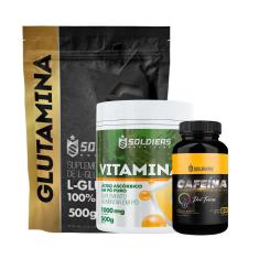 Imagem de Kit: Cafeína 60 Caps 200Mg + Vitamina C Em Pó 500G + Glutamina 500G - 100% Puro Importado - Soldiers Nutrition