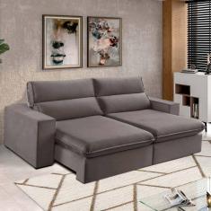 Imagem de Sofá 4 Lugares 250cm Retrátil e Reclinável Free Veludo Bege Marroml