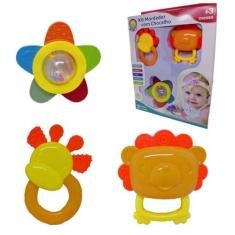 Imagem de Brinquedo Bebê Kit 3 Chocalhos Infantil Mordedor Laranja Legal