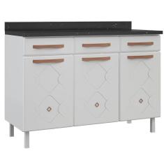 Imagem de Balcão de Cozinha Aço com Tampo Mirage New 3 Portas 3 Gavetas Branco - Telasul