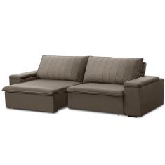 Imagem de Sofá Retrátil E Reclinável 3 Lugares 225cm Kent Porta Copos No Braço Veludo Castor G22 - Gran Belo