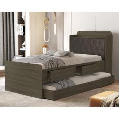 Imagem de Bicama Cama Solteiro Auxiliar Tamires Capitone Estofado Gavetas Bau E