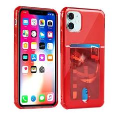 Imagem de Capa de telefone transparente à prova de choque para iPhone 12 Mini 14 13 12 11 Pro Max X XS XR 7 8 Plus Capa carteira de silicone macio titular do cartão, vermelho, para iPhone 14Pro Max